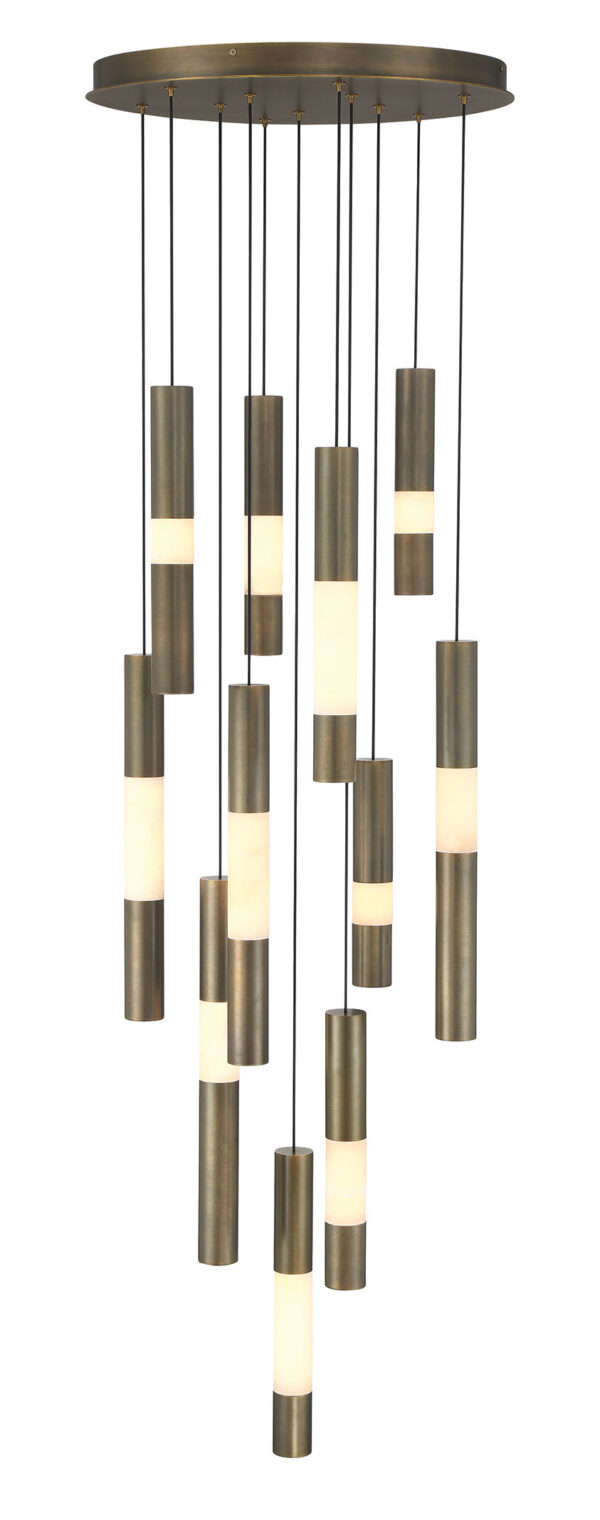 Eurofase Ronda, Chandelier , 11-Light, 20", Weathered Brass, Alabaster – Eurofase Chandeliers