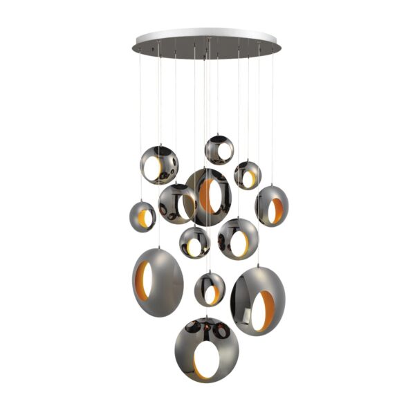 Eurofase Arlington, Chandelier, 13-Light, 40", Chrome Black, Gold Steel – Eurofase Chandeliers