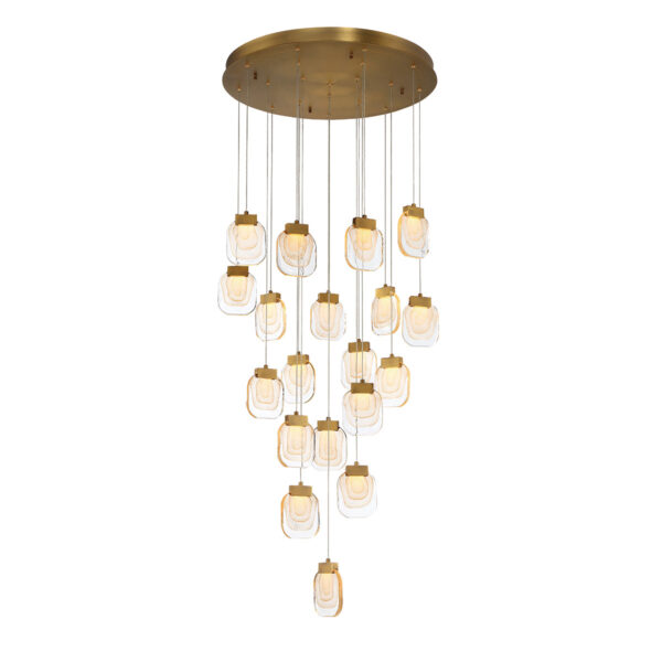 Eurofase Paget, Chandelier, 19-Light, 29", Matte Gold, Clear Glass – Eurofase Chandeliers