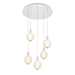 Eurofase Palmas, Chandelier, 5-Light, 24", Polished Nickel, White Glass – Eurofase Chandeliers