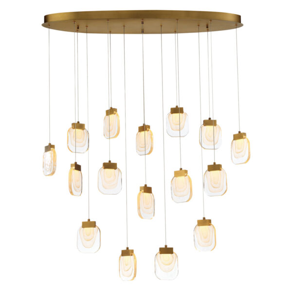 Eurofase Paget, Chandelier, 16-Light, 44", Matte Gold, Clear Glass – Eurofase Chandeliers