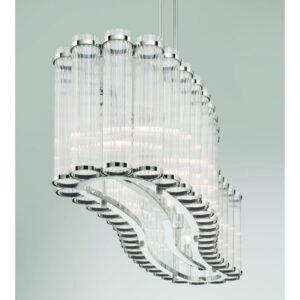 Eurofase Glasbury, Chandelier, 10-Light, 52", Polished Nickel, Ribbed Glass – Eurofase Chandeliers