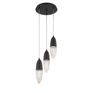 Eurofase Ecrou, Chandelier, 3-Light, 12", Matte Black, Clear Glass