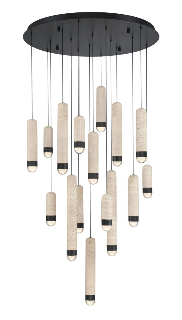 Eurofase Cambre, Chandelier , 16-Light, 32", Matte Black, Travertine – Eurofase Chandeliers