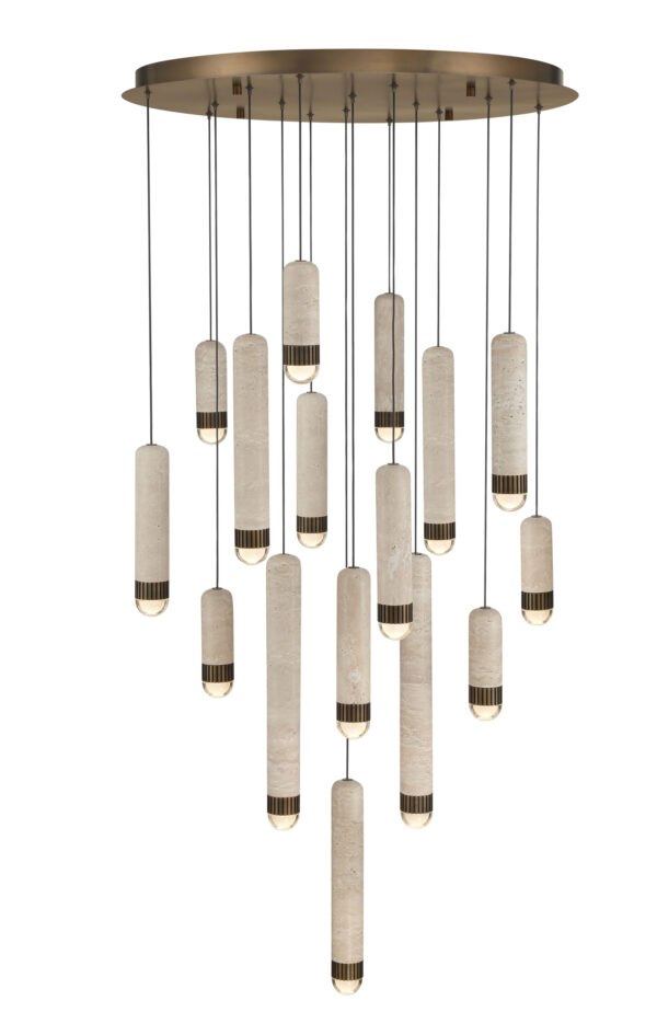 Eurofase Cambre, Chandelier , 16-Light, 32", Antique Brass, Travertine – Eurofase Chandeliers