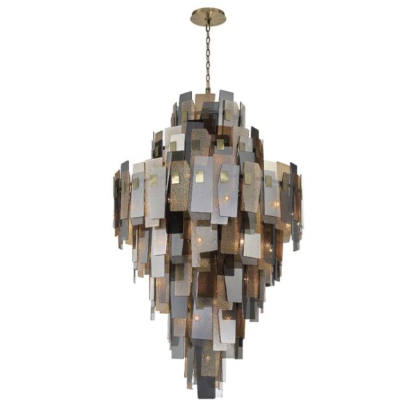 Eurofase Cocolina, Chandelier, 39-Light, 71", Brushed Brass, Mixed Glass – Eurofase Chandeliers