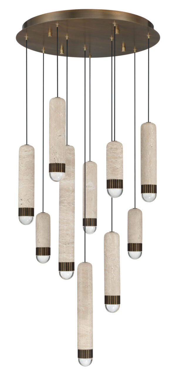 Eurofase Cambre, Chandelier , 10-Light, 22", Antique Brass, Travertine – Eurofase Chandeliers