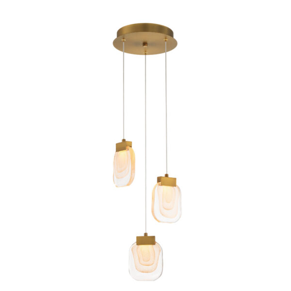 Eurofase Paget, Chandelier, 3-Light, 10", Matte Gold, Clear Glass – Eurofase Chandeliers