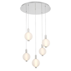 Eurofase Palmas, Chandelier, 5-Light, 24", Polished Nickel, White Glass – Eurofase Chandeliers