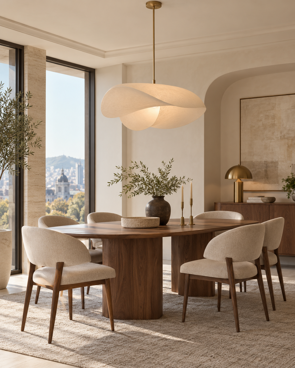 Pendant lighting selected for a refined Montréal dining room