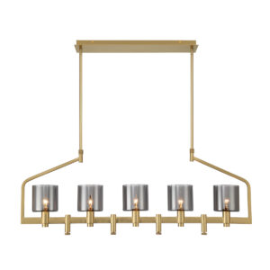 Eurofase Decato, Chandelier, 5-Light, 42", Satin Gold Paint, Smoked Glass