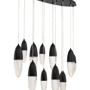 Eurofase Ecrou, Chandelier, 12-Light, 44", Matte Black, Clear Glass – Eurofase Chandeliers