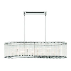 Eurofase Glasbury, Chandelier, 10-Light, 52", Polished Nickel, Ribbed Glass – Eurofase Chandeliers