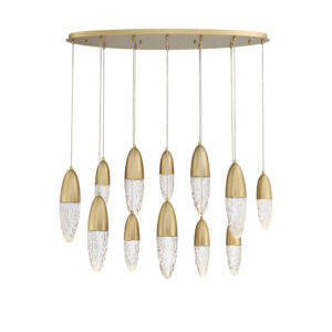 Eurofase Ecrou, Chandelier, 12-Light, 44", Satin Gold Paint, Clear Glass – Eurofase Chandeliers