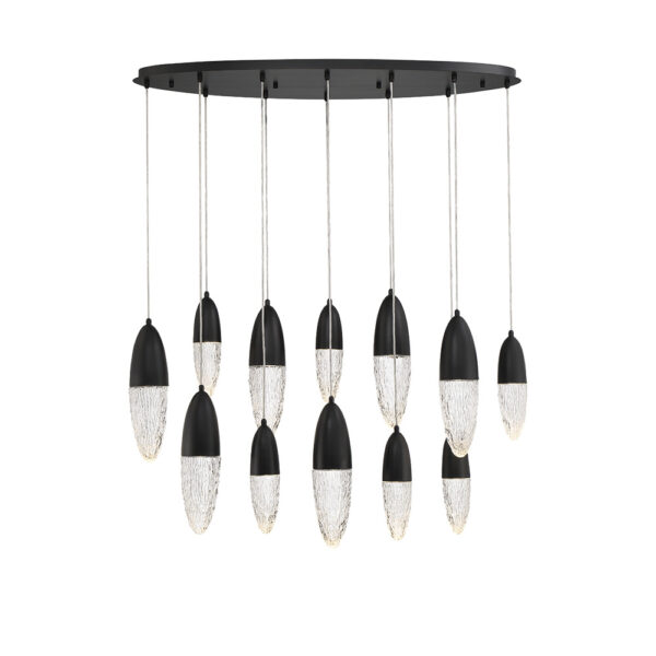 Eurofase Ecrou, Chandelier, 12-Light, 44", Matte Black, Clear Glass – Eurofase Chandeliers