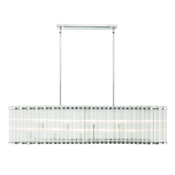 Eurofase Glasbury, Chandelier, 10-Light, 52", Polished Nickel, Ribbed Glass – Eurofase Chandeliers